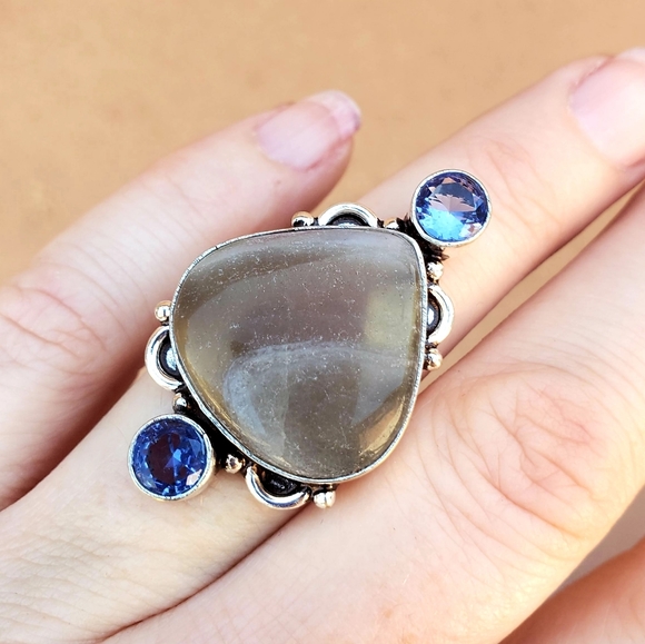 New Fluorite and Blue Topaz 925 Silver Ring. - Picture 5 of 15